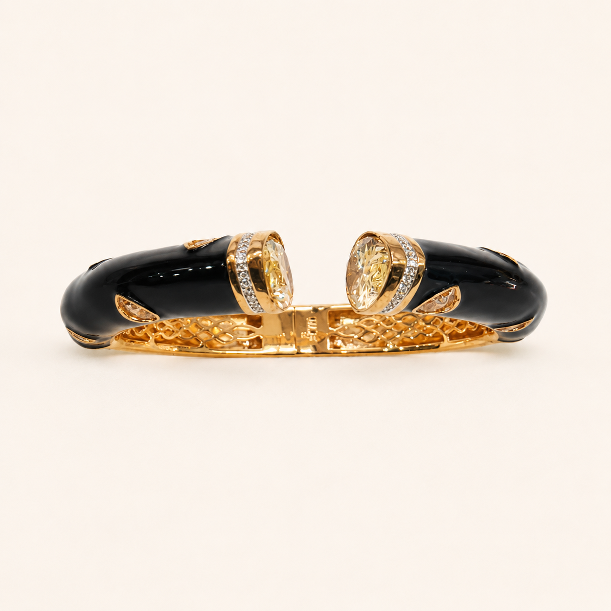 Black Lacquer Cuff - Champagne Stone