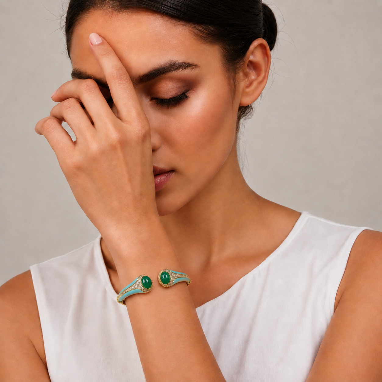 Turquoise Lacquer Cuff - Emerald Stone