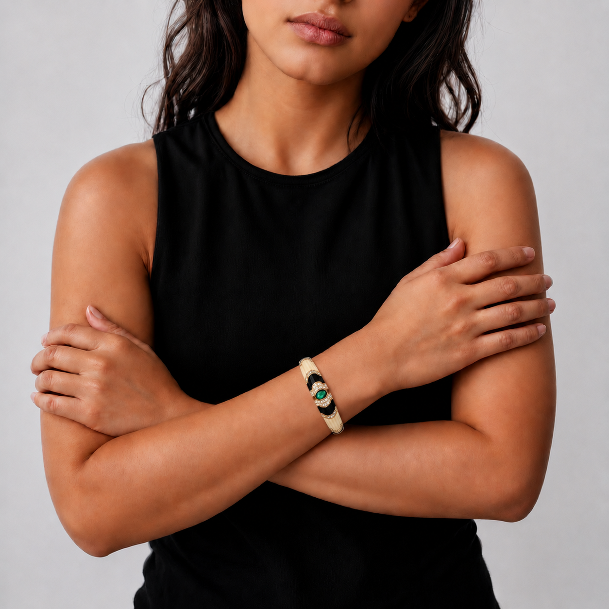 Ivory and Black Lacquer Cuff
