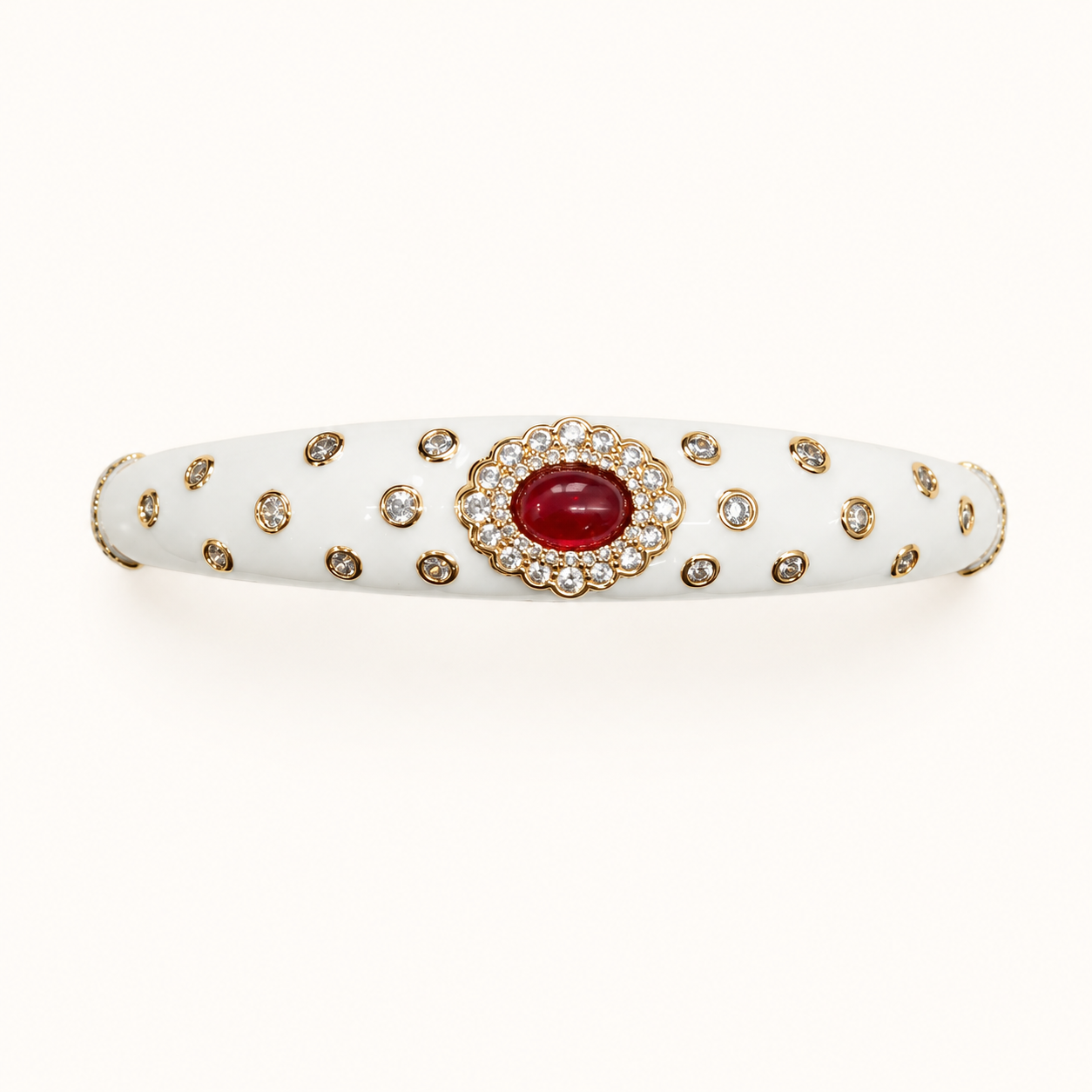 Ivory Lacquer Cuff - Ruby Stone