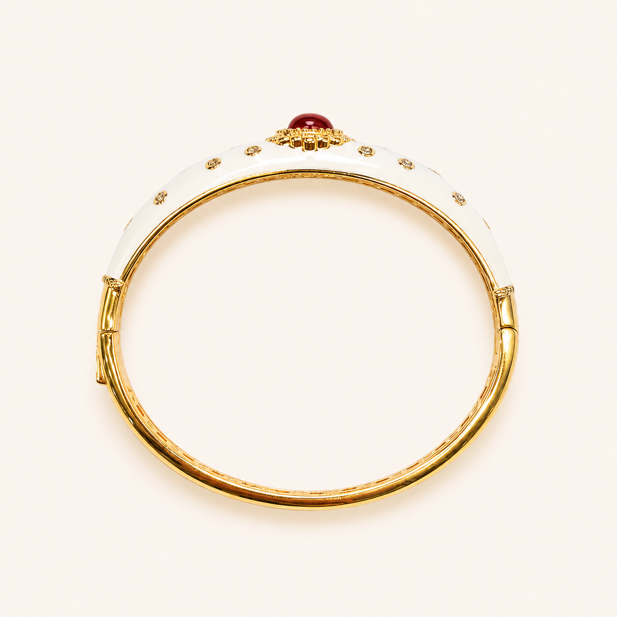 Ivory Lacquer Cuff - Ruby Stone