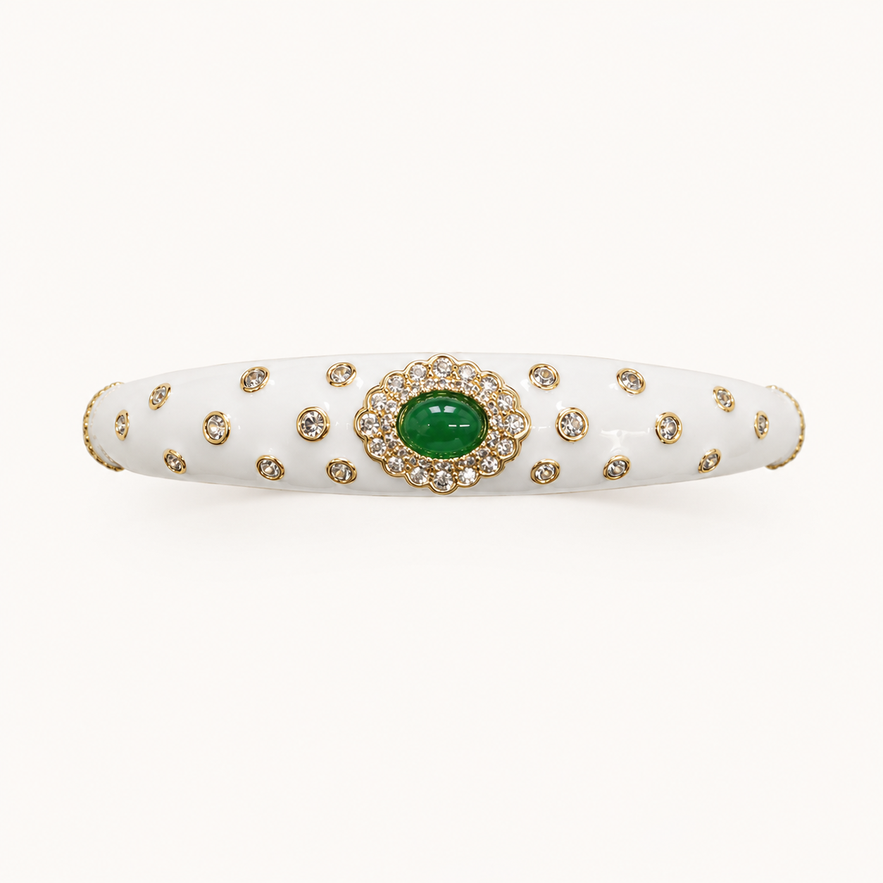 Ivory Lacquer Cuff - Emerald Stone