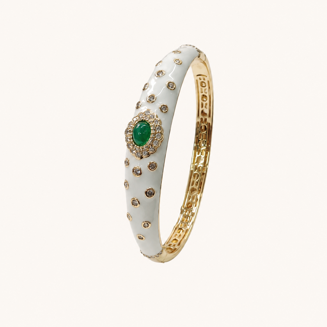 Ivory Lacquer Cuff - Emerald Stone