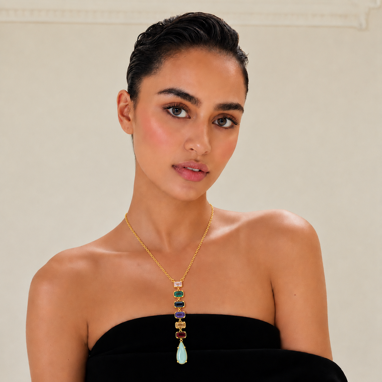 Multicolor Gemstone Drop Necklace