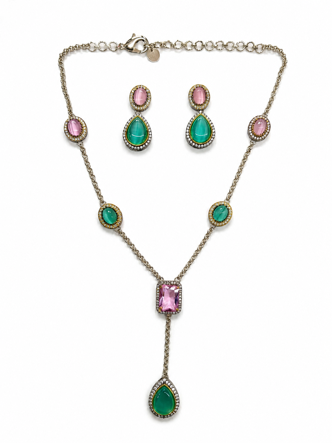 Celestial Drop Necklace - Mint /Pink
