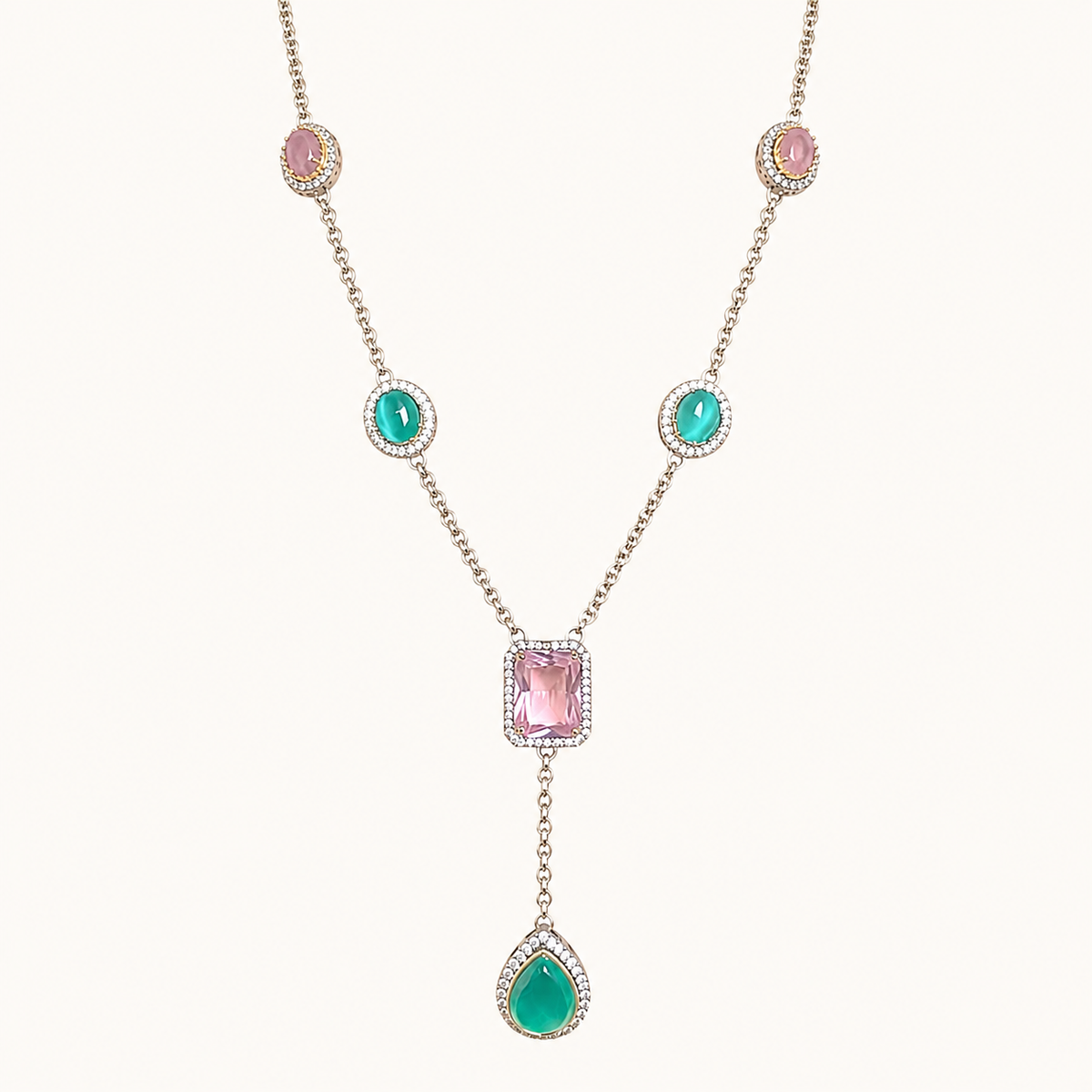 Celestial Drop Necklace - Mint /Pink