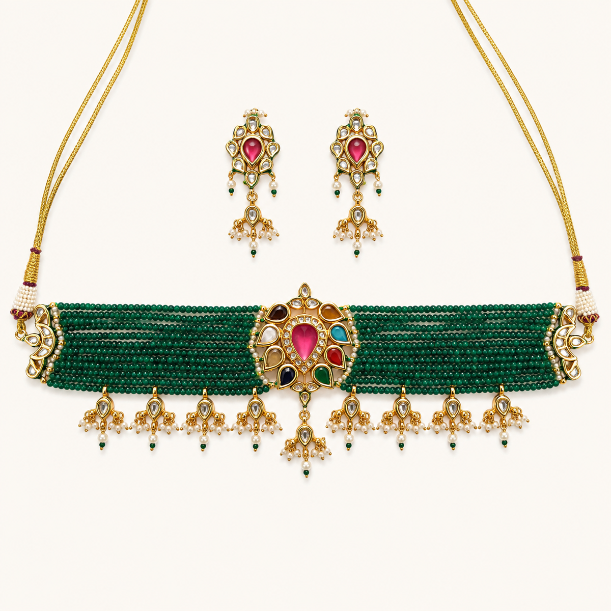 MEHER COLLECTION - NAVRATNA DROP EMERALD BEADS