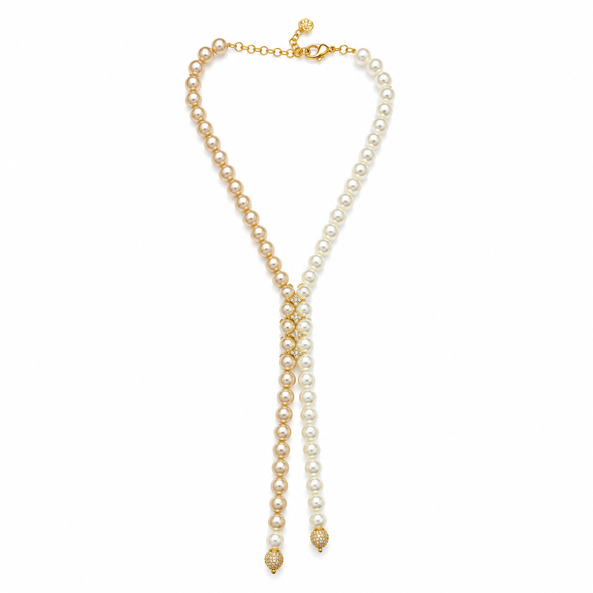 Dual Tone Lariat Necklace - Dull Gold & White