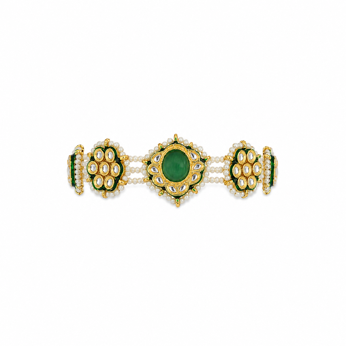 Gajra Bracelet - Mint Kundan Pearl Mesh