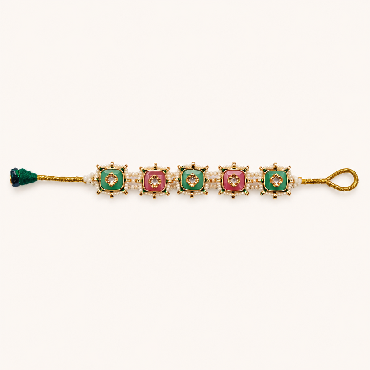 Gajra Bracelet - Mint / Pink  Pearl Mesh