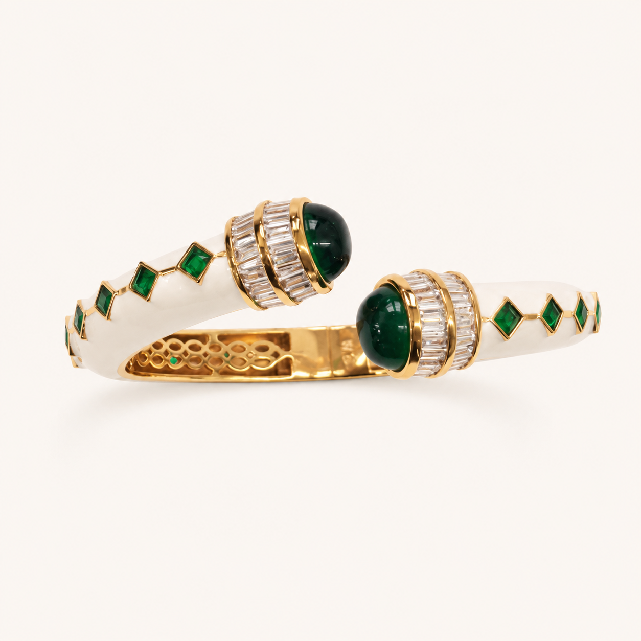 Ivory Lacquer Cuff - Emerald Stone