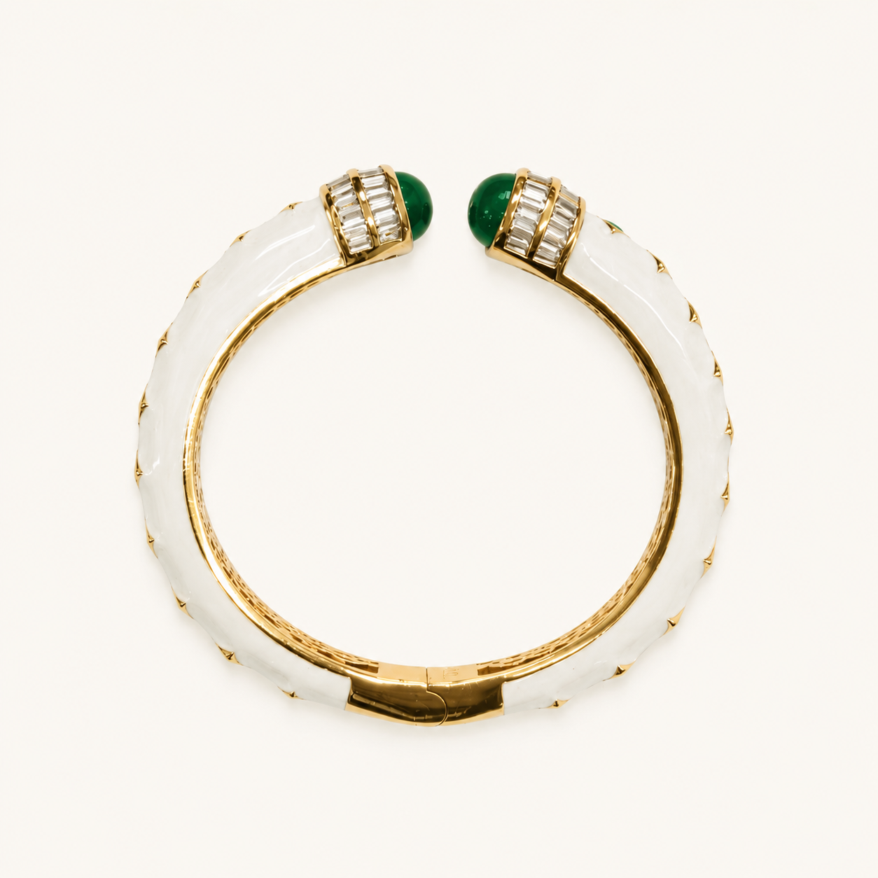 Ivory Lacquer Cuff - Emerald Stone