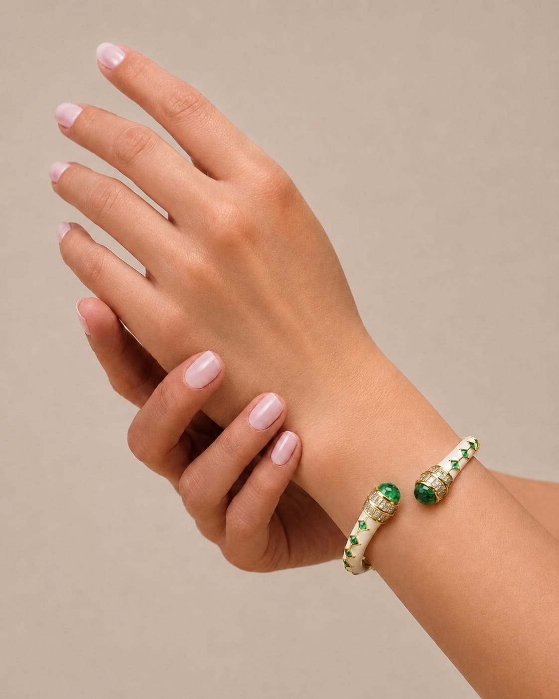 Ivory Lacquer Cuff - Emerald Stone