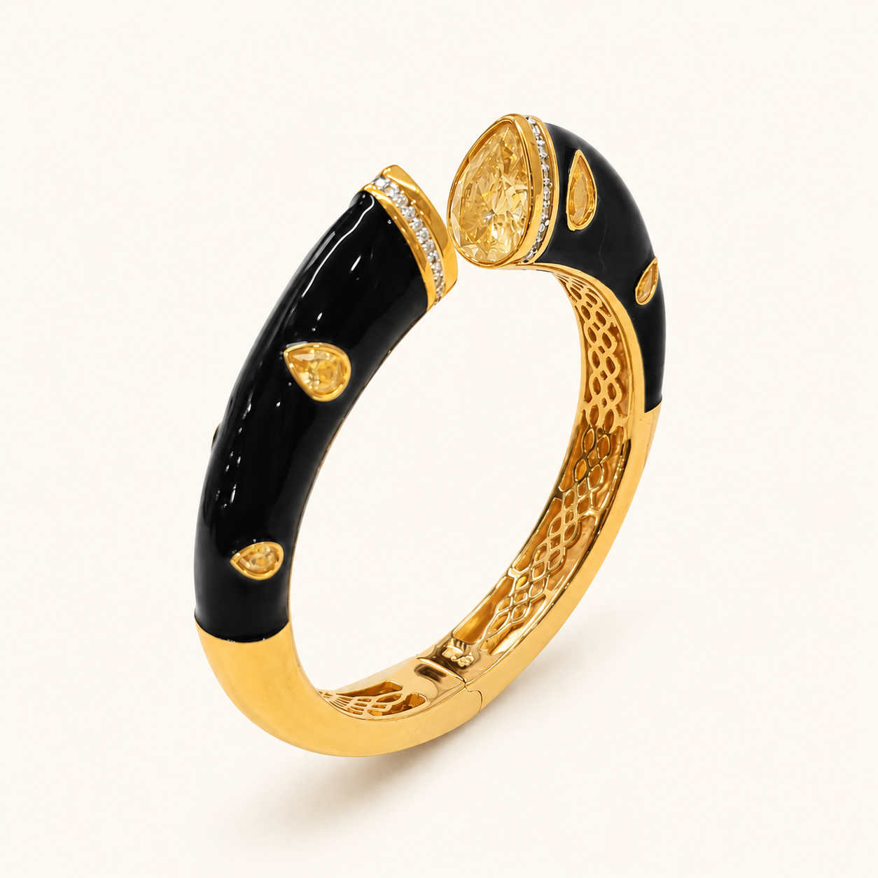 Black Lacquer Cuff - Champagne Stone