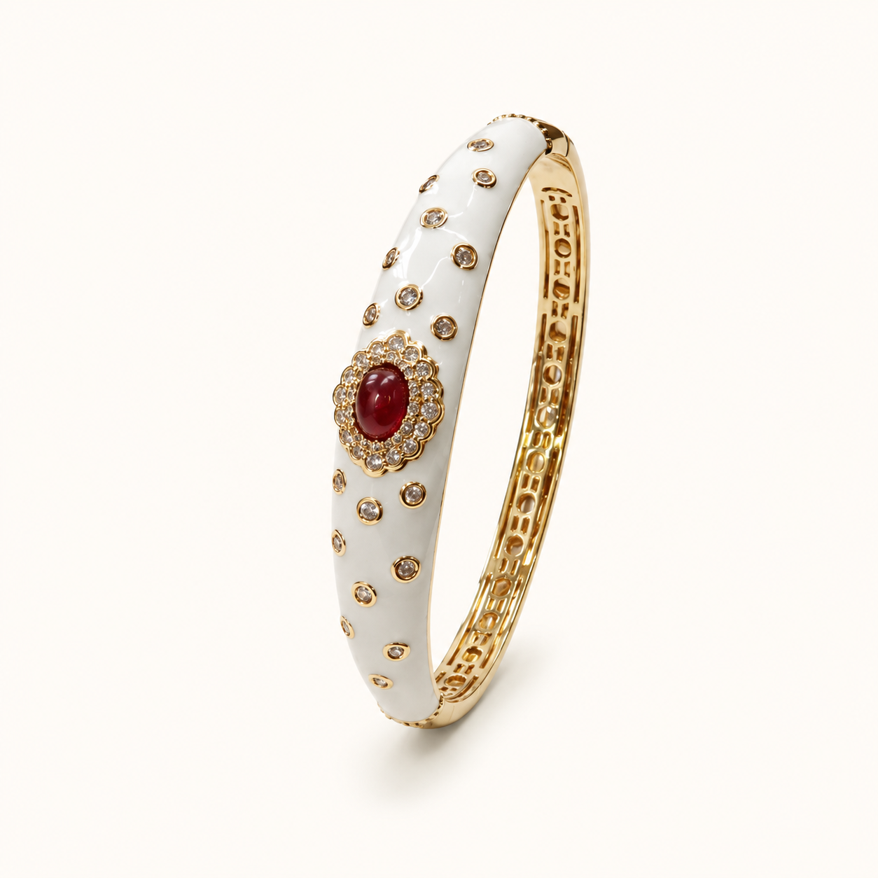 Ivory Lacquer Cuff - Ruby Stone