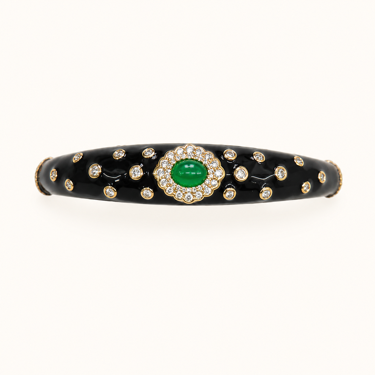 Black Lacquer cuff - Emerald Stone