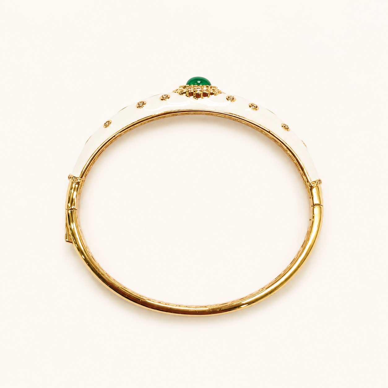 Ivory Lacquer Cuff - Emerald Stone