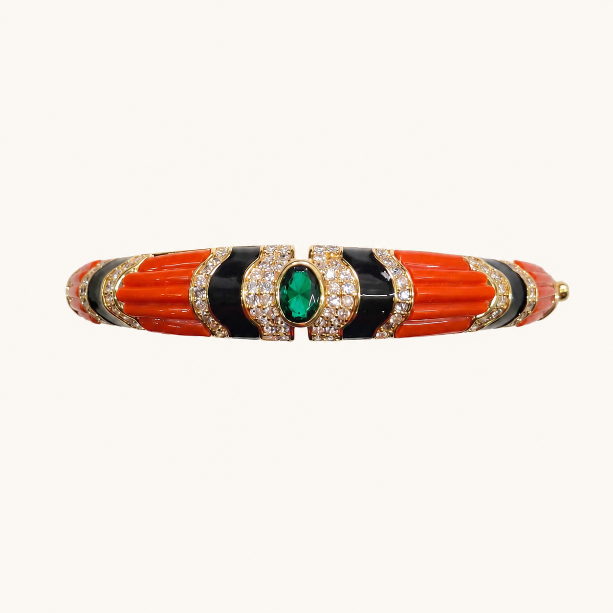 Coral and Black Lacquer Cuff