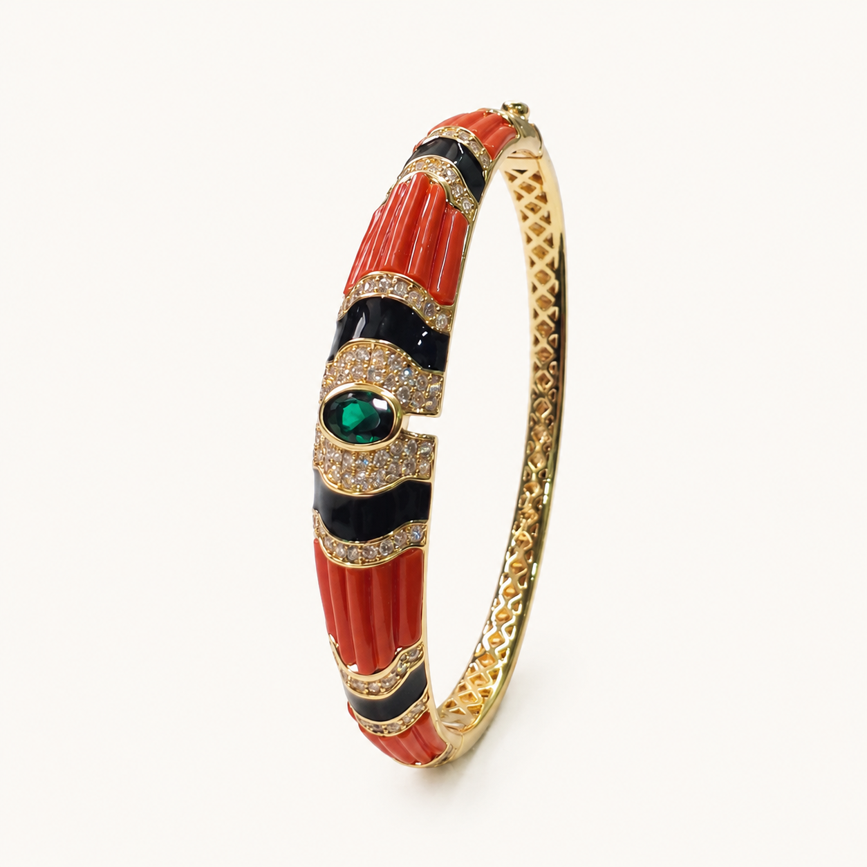 Coral and Black Lacquer Cuff