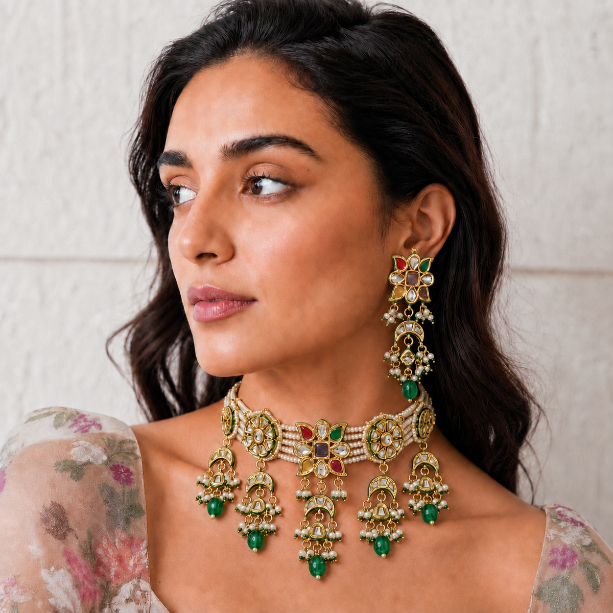 Meher Collection - Navaratna Floral Pearl Set