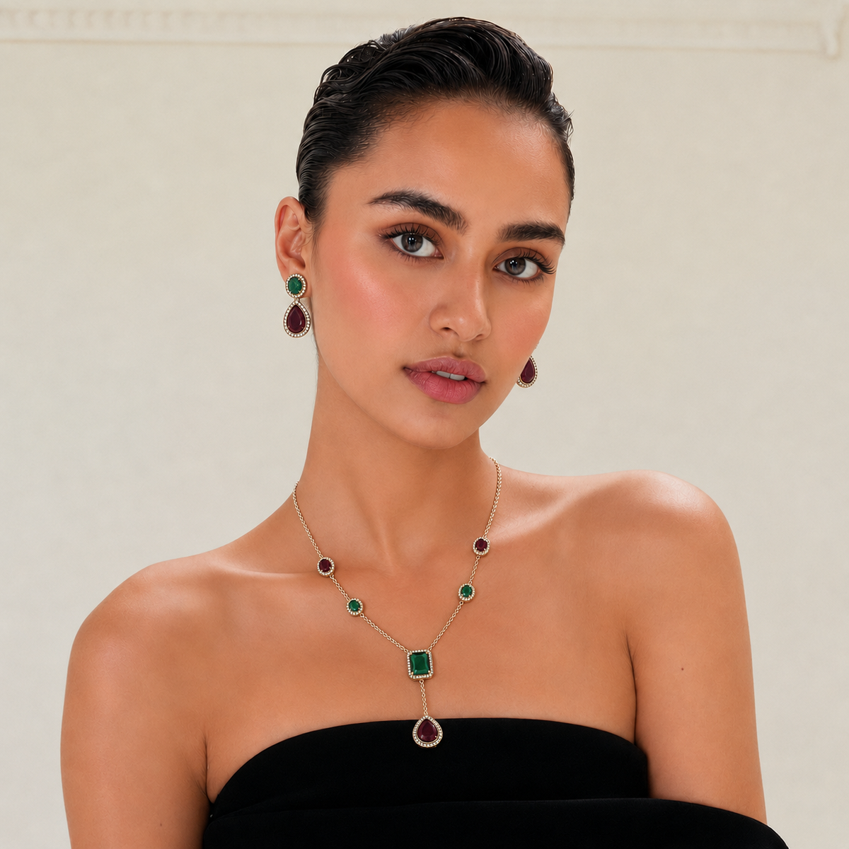 Celestial Drop Necklace -Red / Green