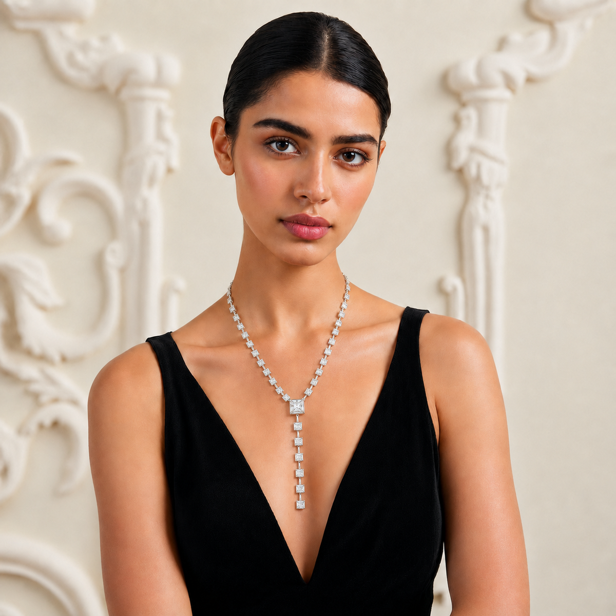Lustre Lariat - White/ Silver